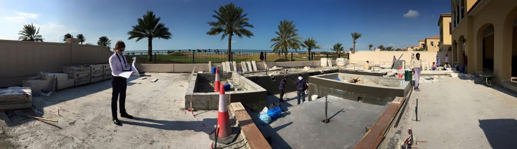 Henry Duck (Senior Landscape Architect) inspecting landscape works at villa on Saadiyat Island, Abu Dhabi